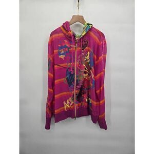 Akdmks Women's Sheer Zip Up Jacket Size XL Pink Colorful 90s Y2K